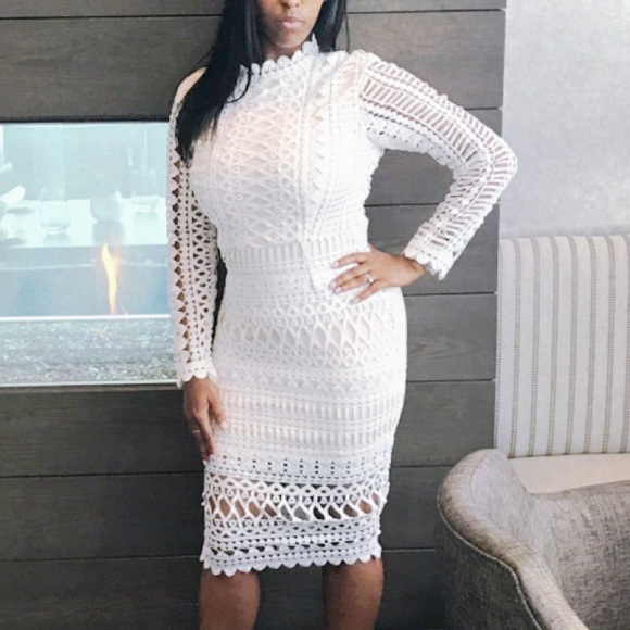 Highneck structured lace midi dress Size 6 - Picture 6 of 6